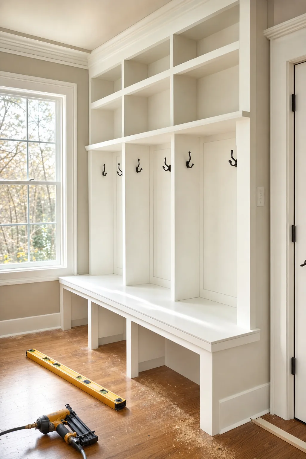 Illustrative built-in cabinetry and shelving